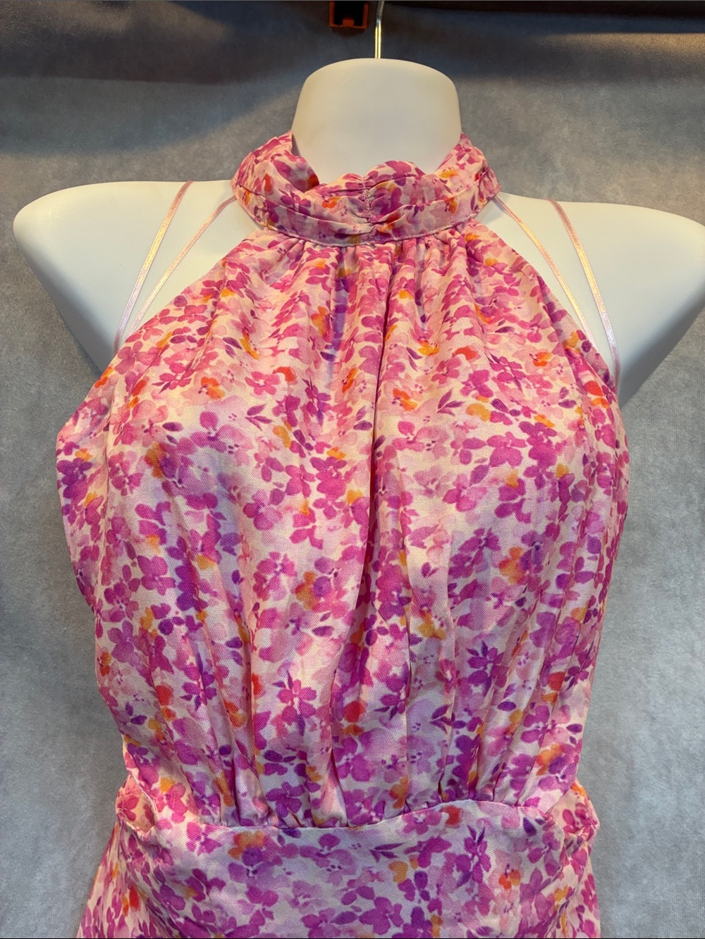 Astr “Ambretta” Pink Purple Floral Halter Midi Dress - Picture 2 of 12